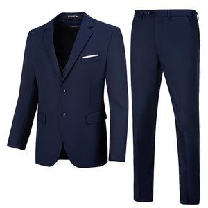 Wehilion Suits Men's Straight Fit 2 Piece Suit Blazer & Trousers Navy XXL/46/40